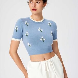 CIDER Floral Blue Crop Top